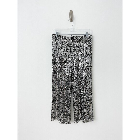 NWT Anthropologie Colette Cropped Wide-Leg Sequin Pants 28 Silver Cocktail $198 - Picture 6 of 11